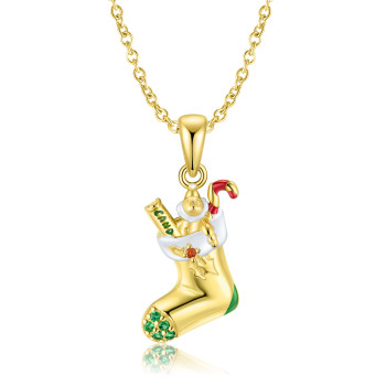 Christmas Sock Pendant Gold Vermeil 925 Sterling Silver